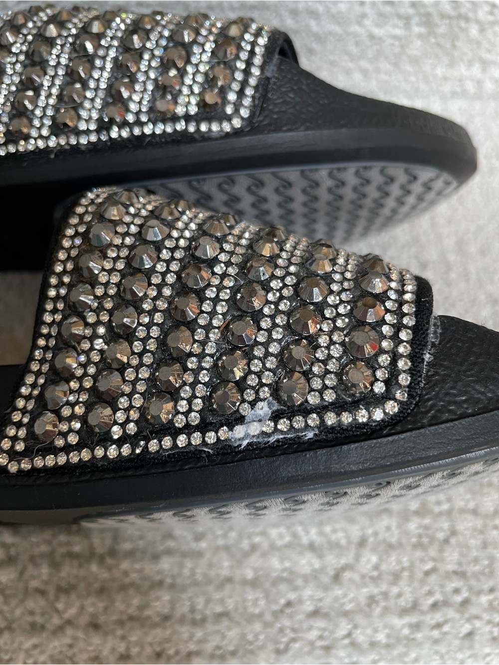 Skechers Black Cali Pop Ups Comfort Foot Bed Bling Sparkle Slides Sandals - Picture 10 of 10